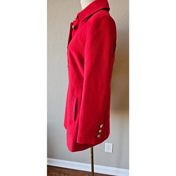 Jessica Simpson Red Stretch Solid Button Fit‎ & Flare Peacoat Coat Lined  Medium - Picture 4 of 8